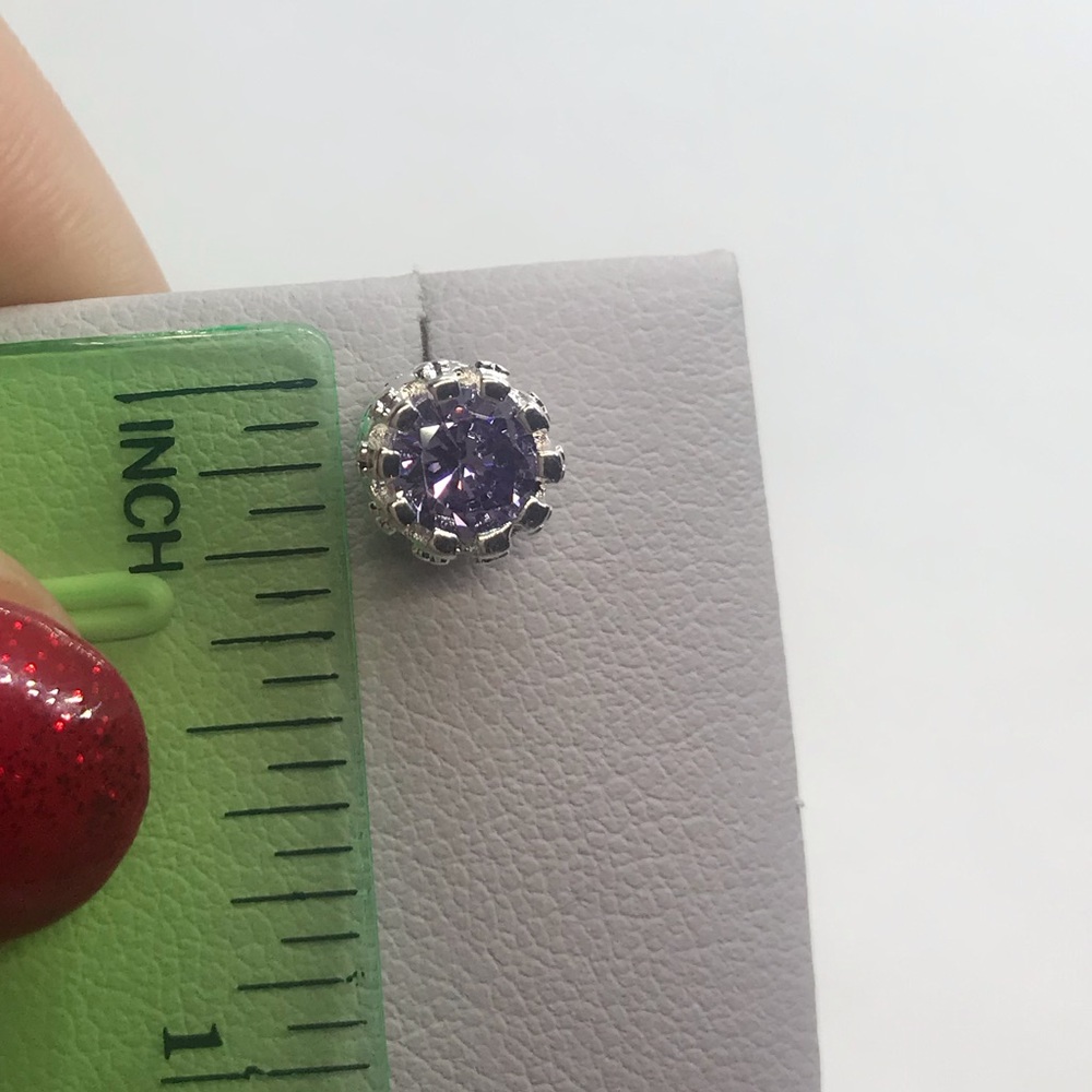Sterling Silver 925 Purple CZ Stud Earrings - Picture 5 of 5